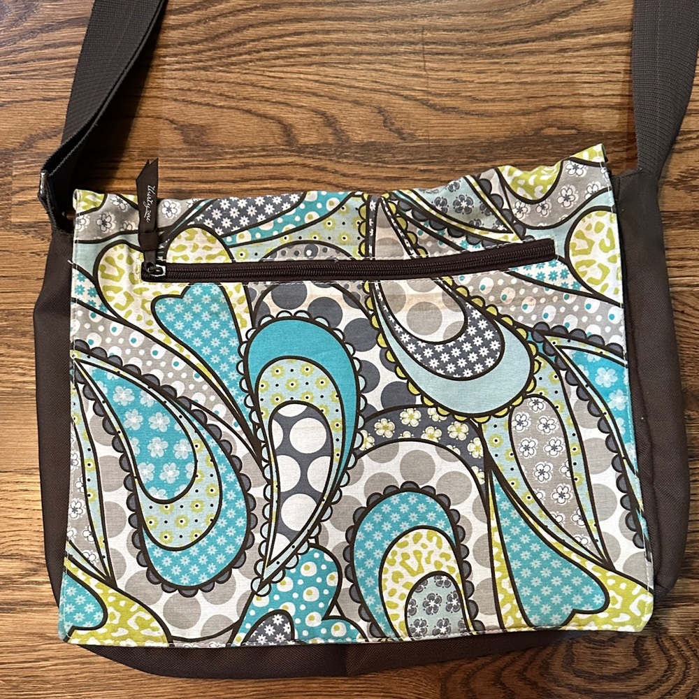 Thirty-One Paisley Messenger Bag with Teal and  Gray Accents